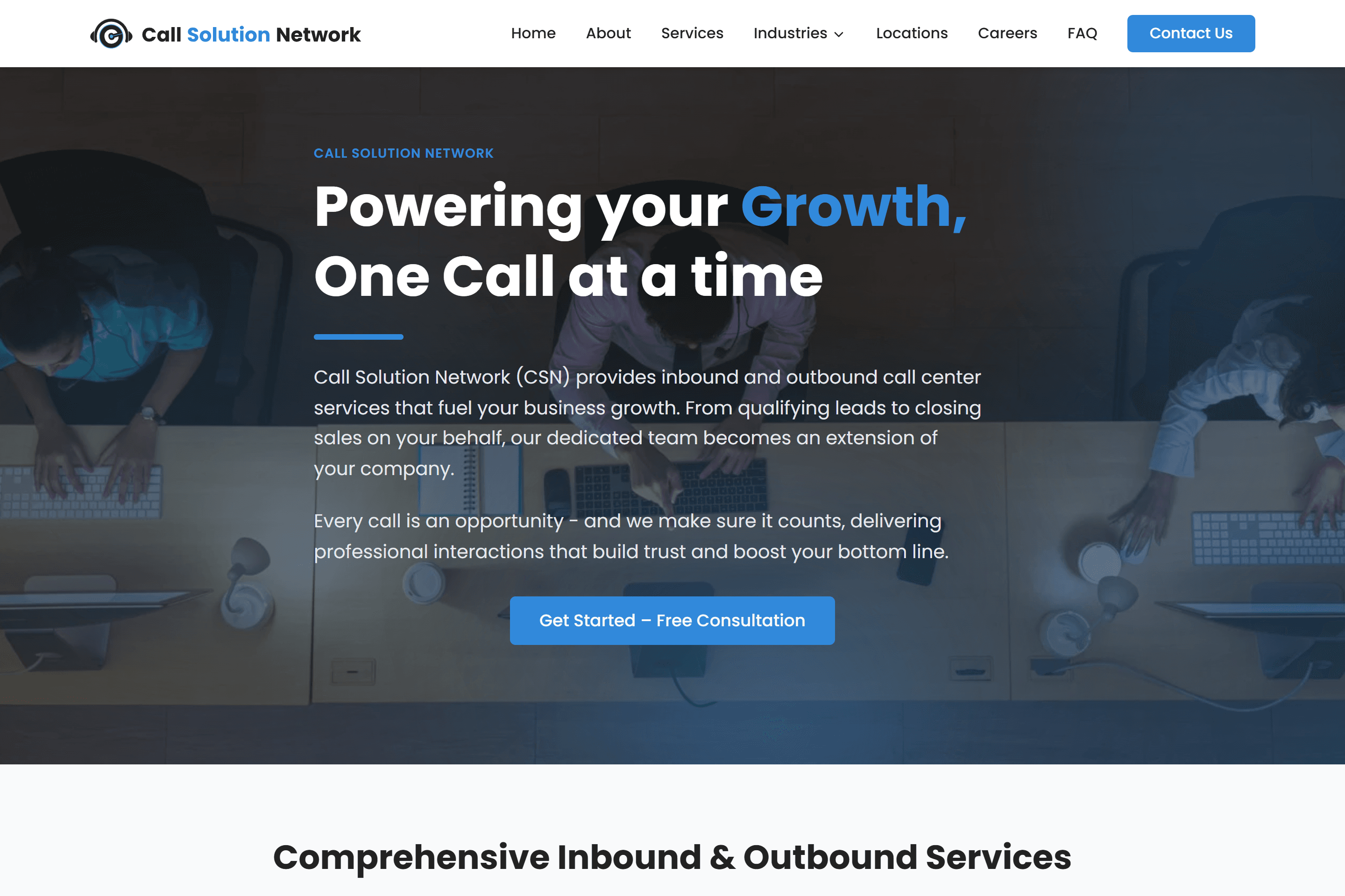 Call Solution Network home page.