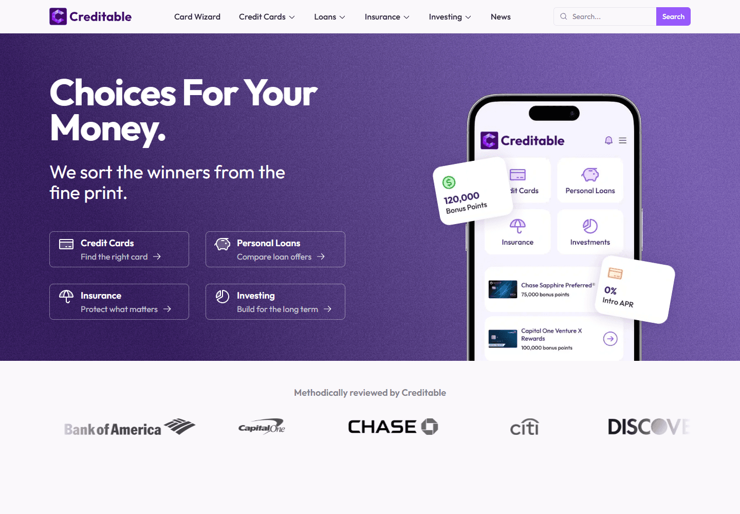 Creditable home page.